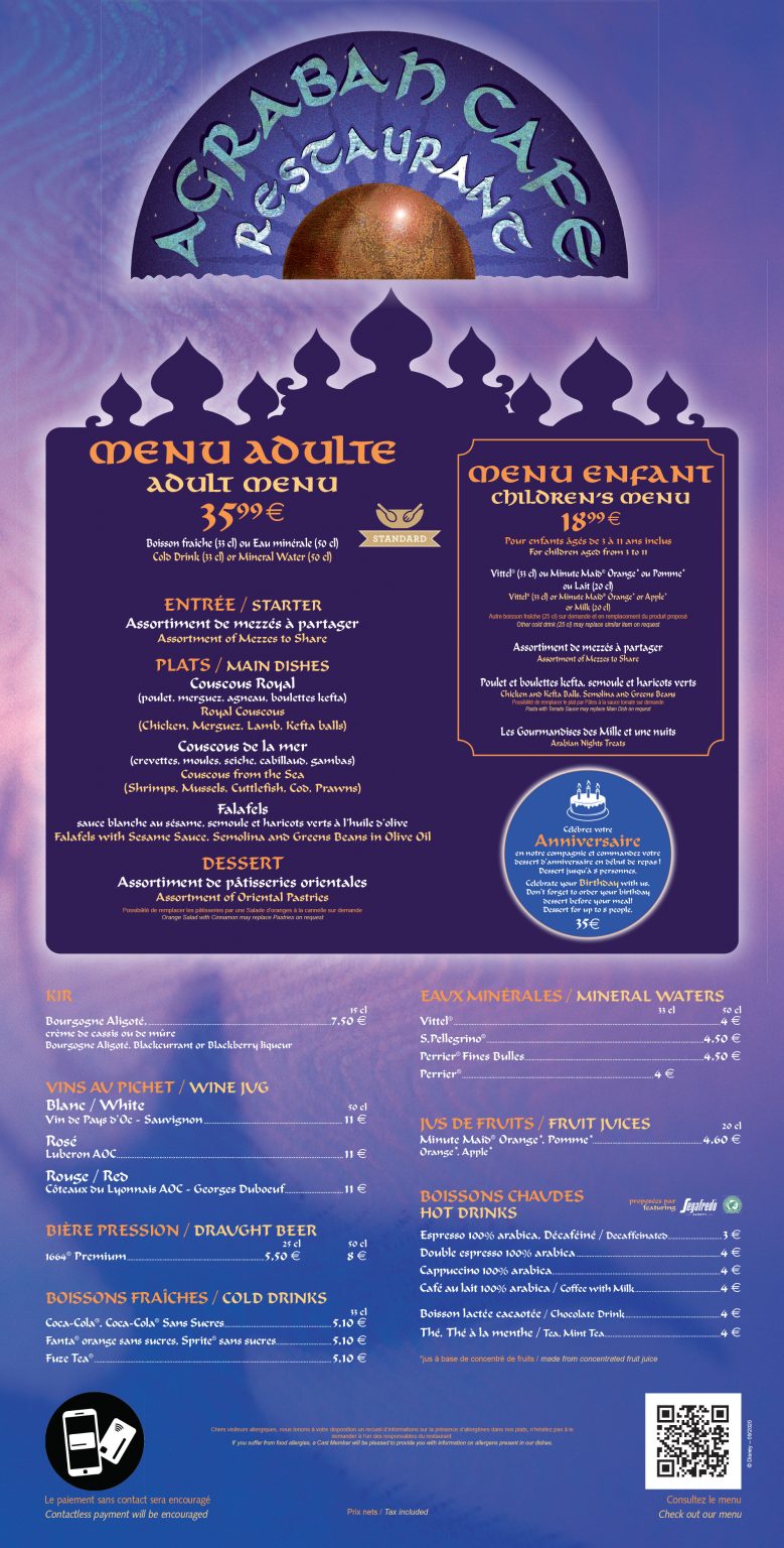 Parcs Disney et Disney Village Menus & Cartes des restaurants de