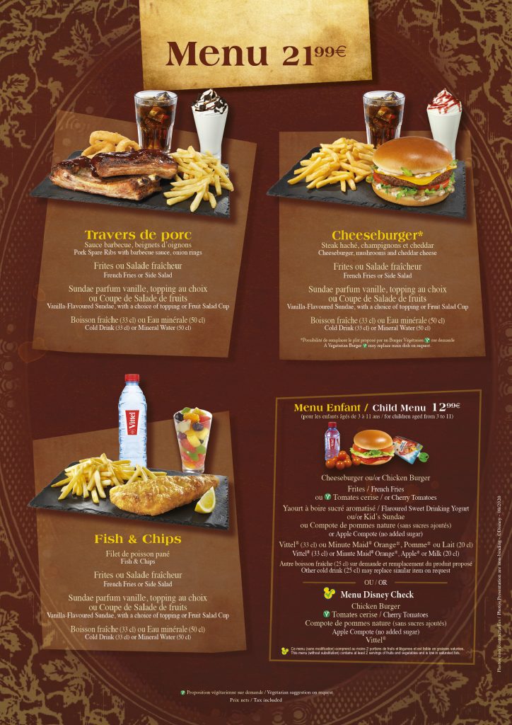 Parcs Disney et Disney Village Menus & Cartes des restaurants de